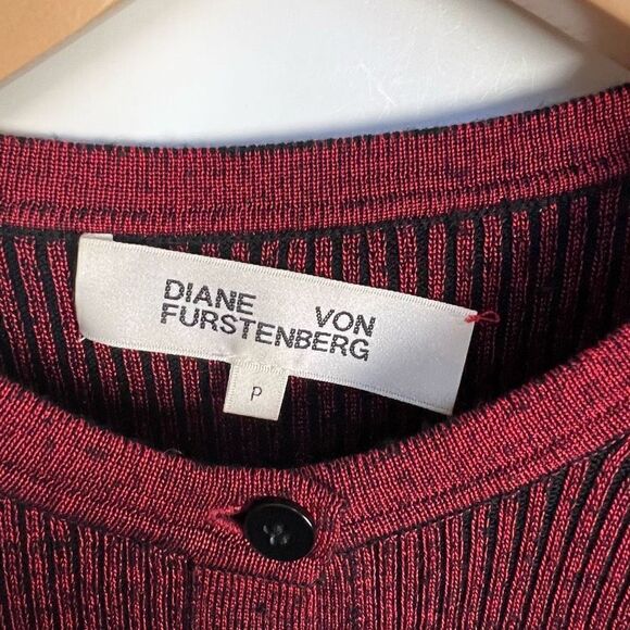 Diane Von Furstenberg Metallic Merino Wool Blend Cardigan Sweater Red P / XS - Picture 7 of 11